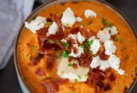 Creamy Sweet Potato Mash with Tangy Goat Cheese and Crispy Bacon
