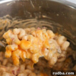 a spoonful of mac and queso inside the instant pot