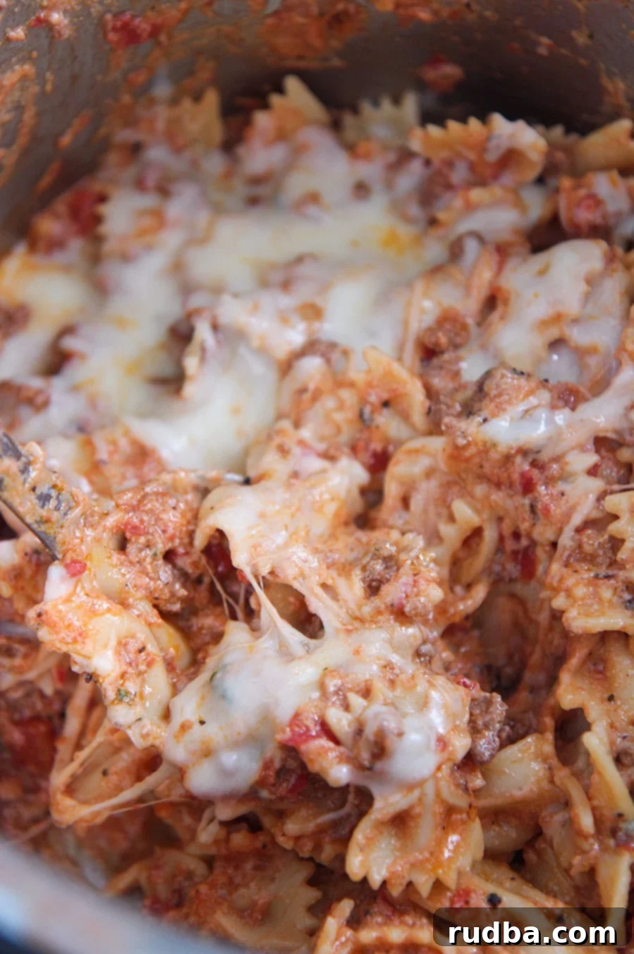 lasagna with farfalle pasta up close.