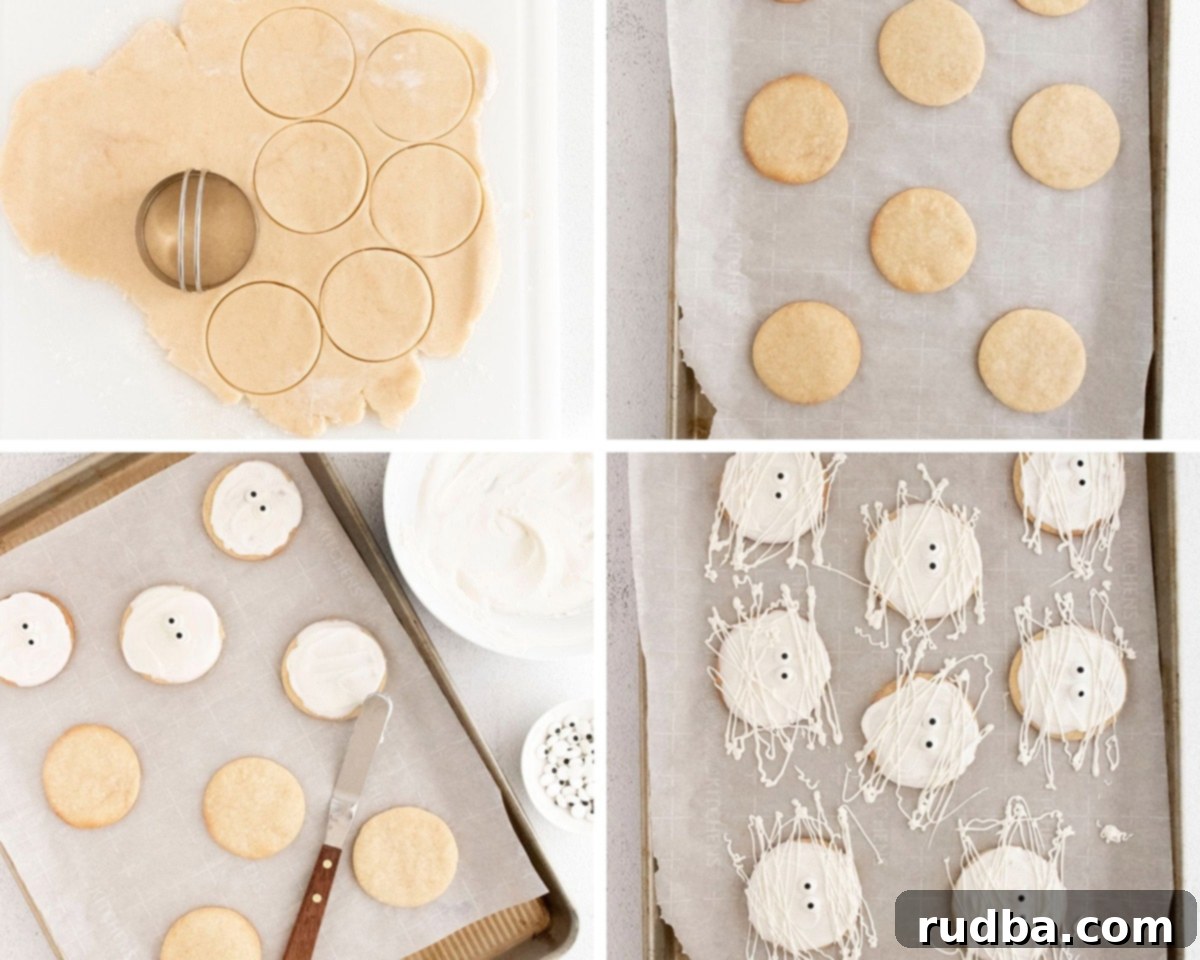 a collage with four photos showing the cookie making process. 