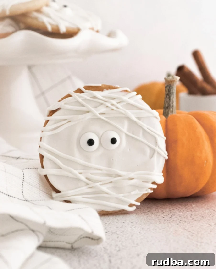 one mummy cookie and an orange pumpkin