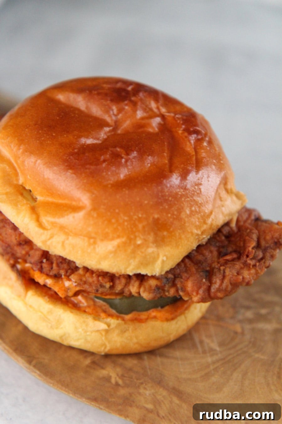up close fried chicken sandwich.