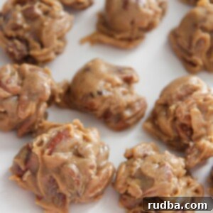 Classic New Orleans Pecan Pralines 4 pecan pralines on a white plate.
