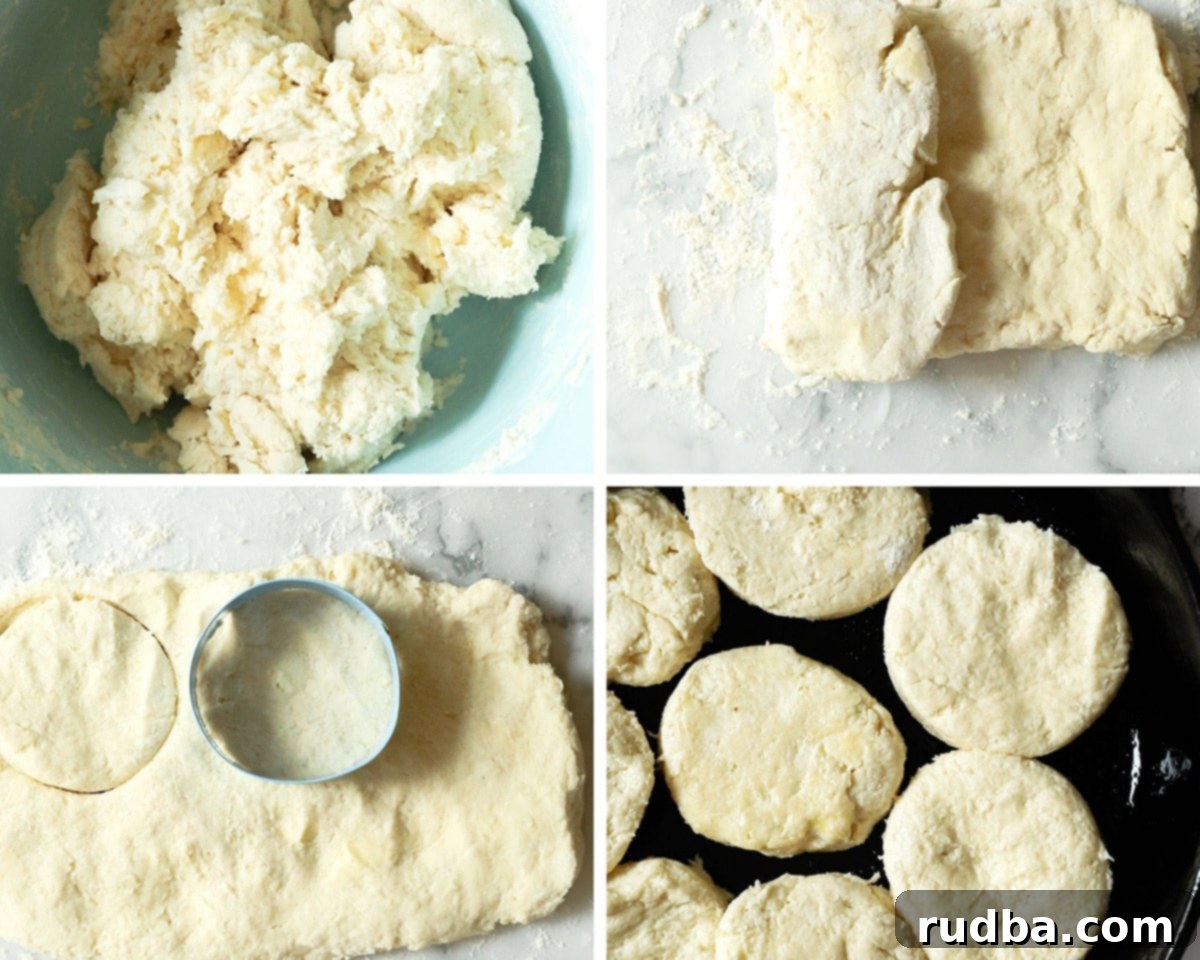 collage with four photos showing the biscuit making process. 