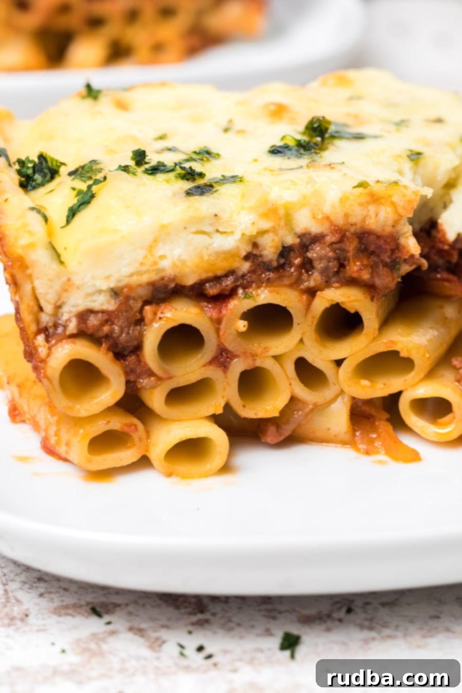 a slice of pastitsio up close. 