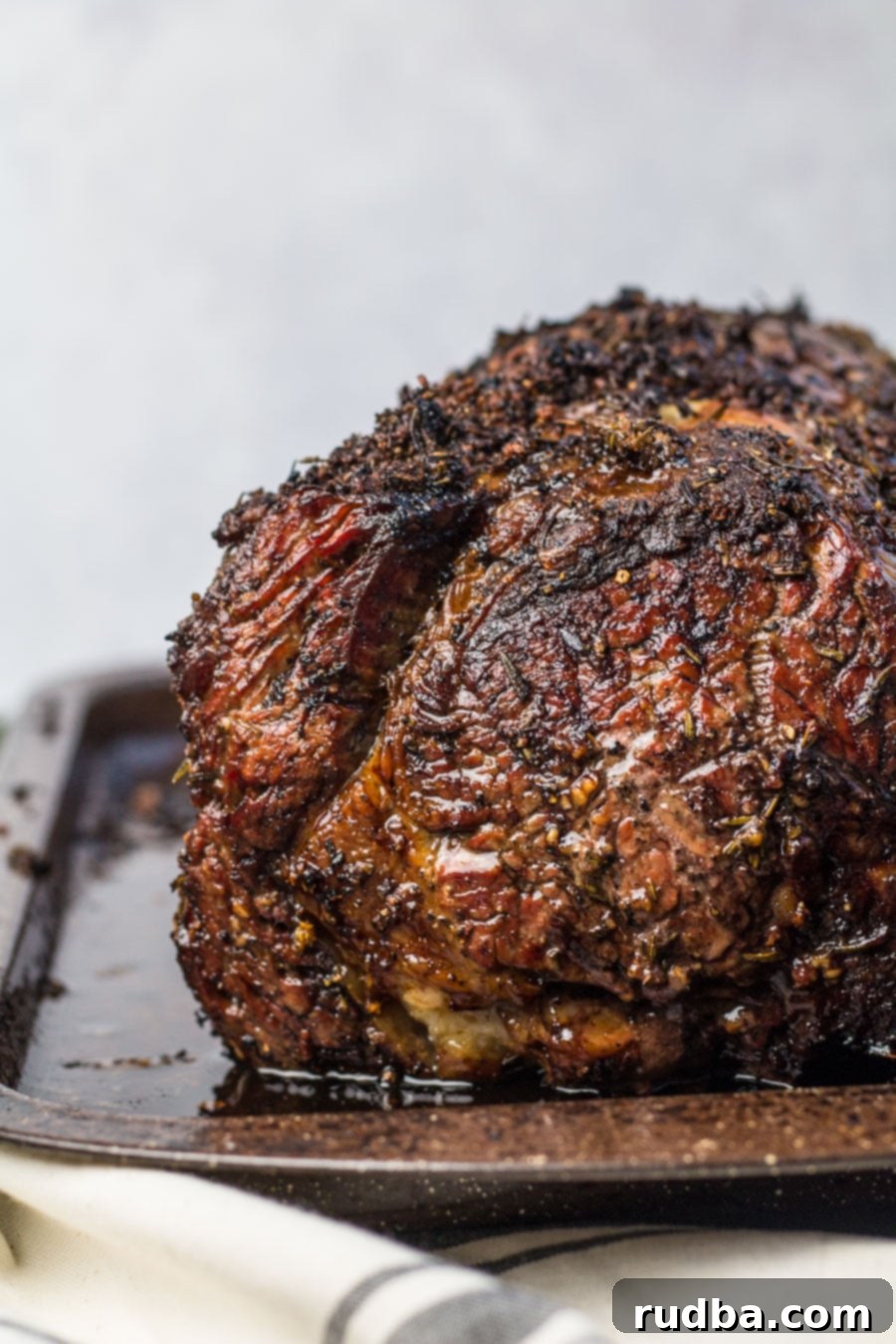 cooked prime rib up close. 