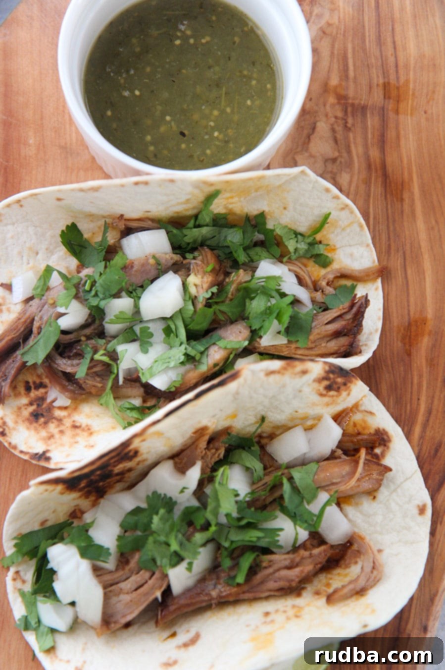 pork carnitas tacos up close. 