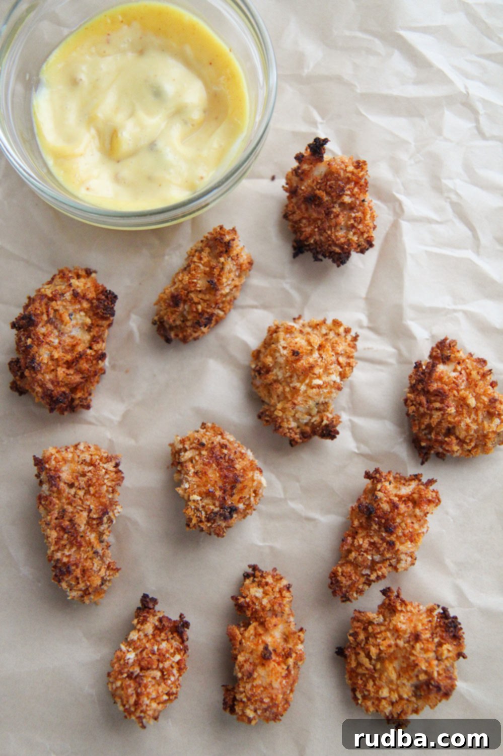 baked popcorn chicken with honey mustard