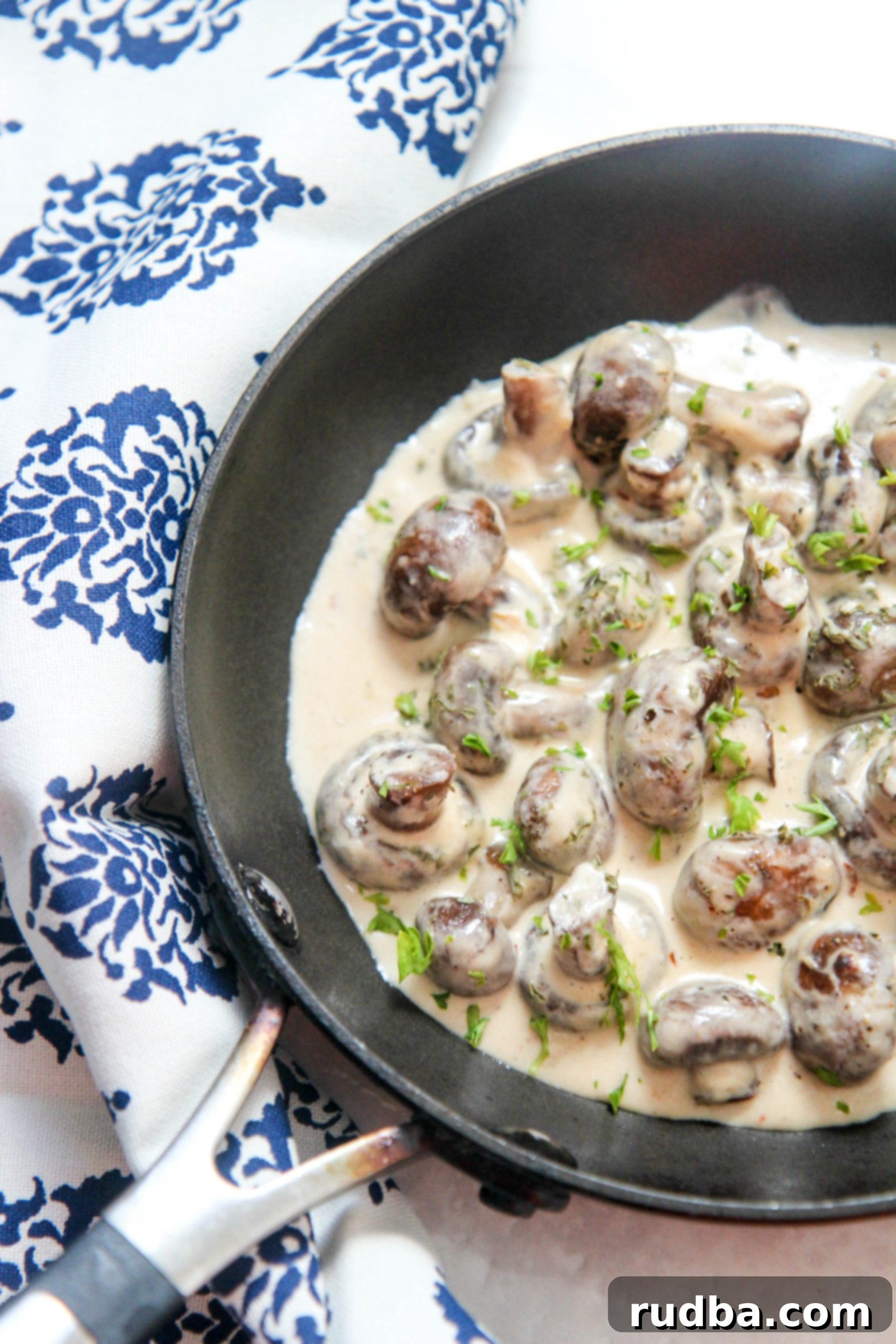 Easy Creamed Mushrooms Recipe, garnished with parsley