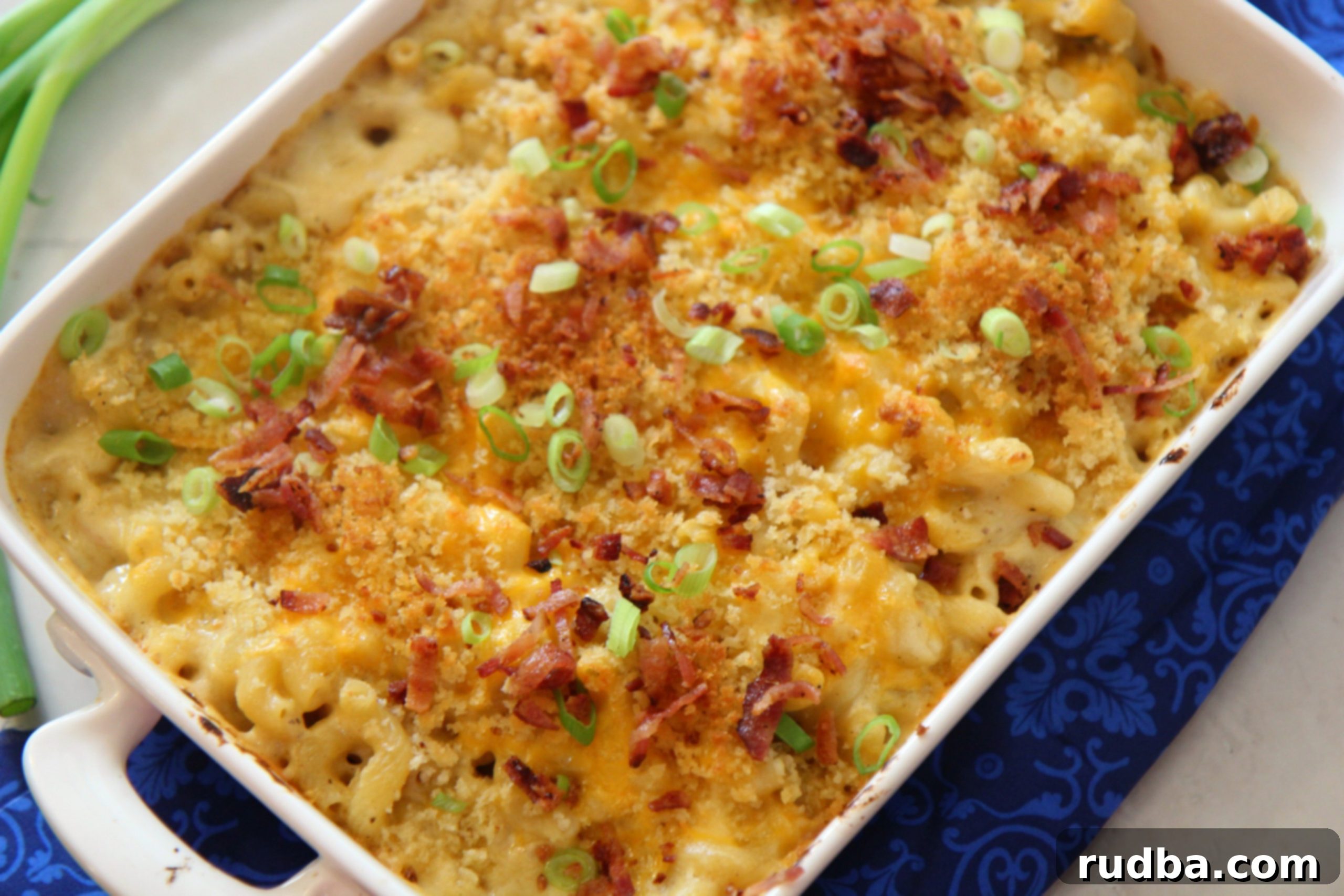 Top your creamy mac and cheese with fresh green onions for a burst of flavor and a beautiful crunch.