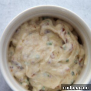 Smoky Bacon Garlic Aioli 5 bacon aioli in a white ramekin