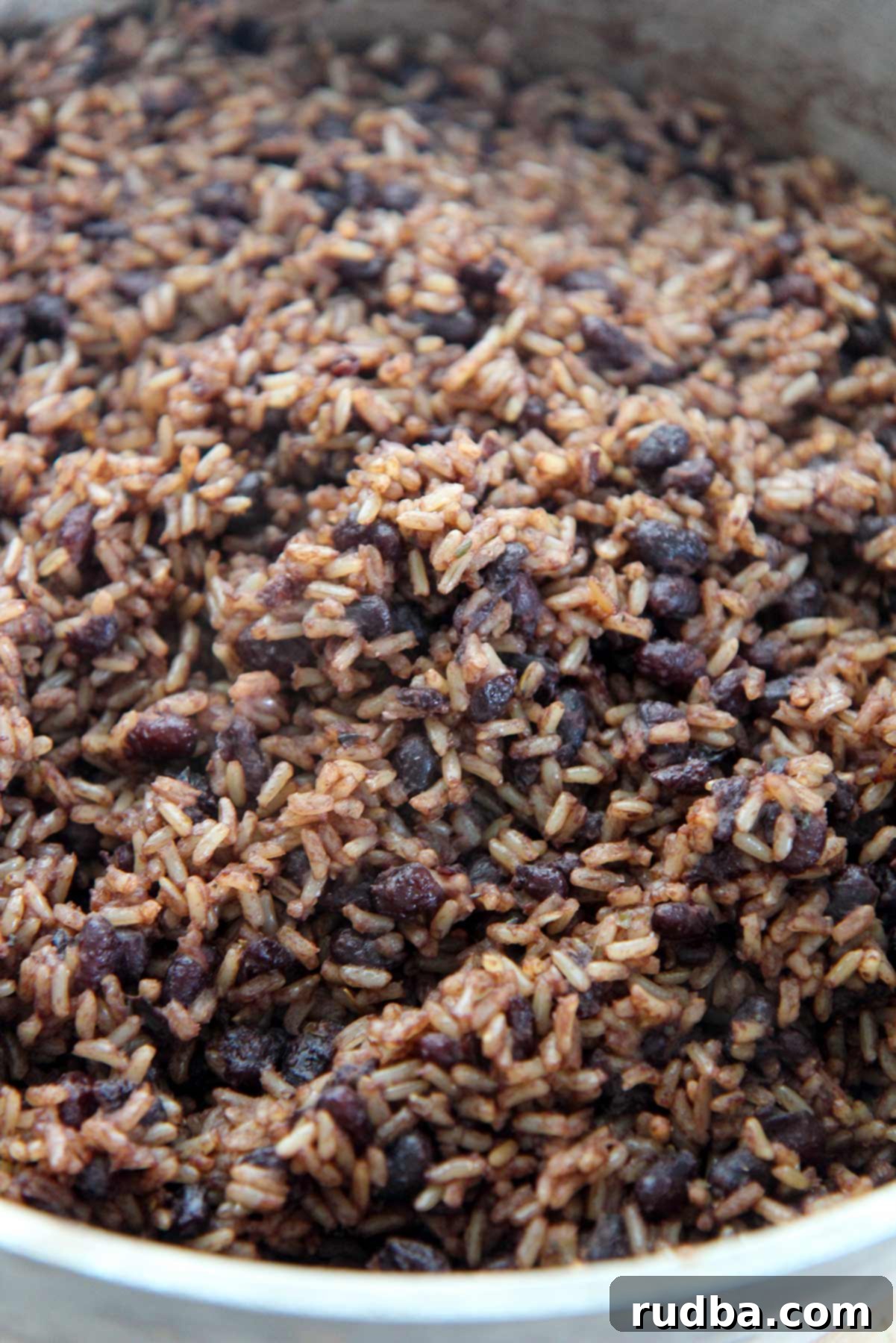Classic Cuban Black Beans and Rice 6 Fluffy Congri (Cuban Black Beans and Rice) ready to be served.