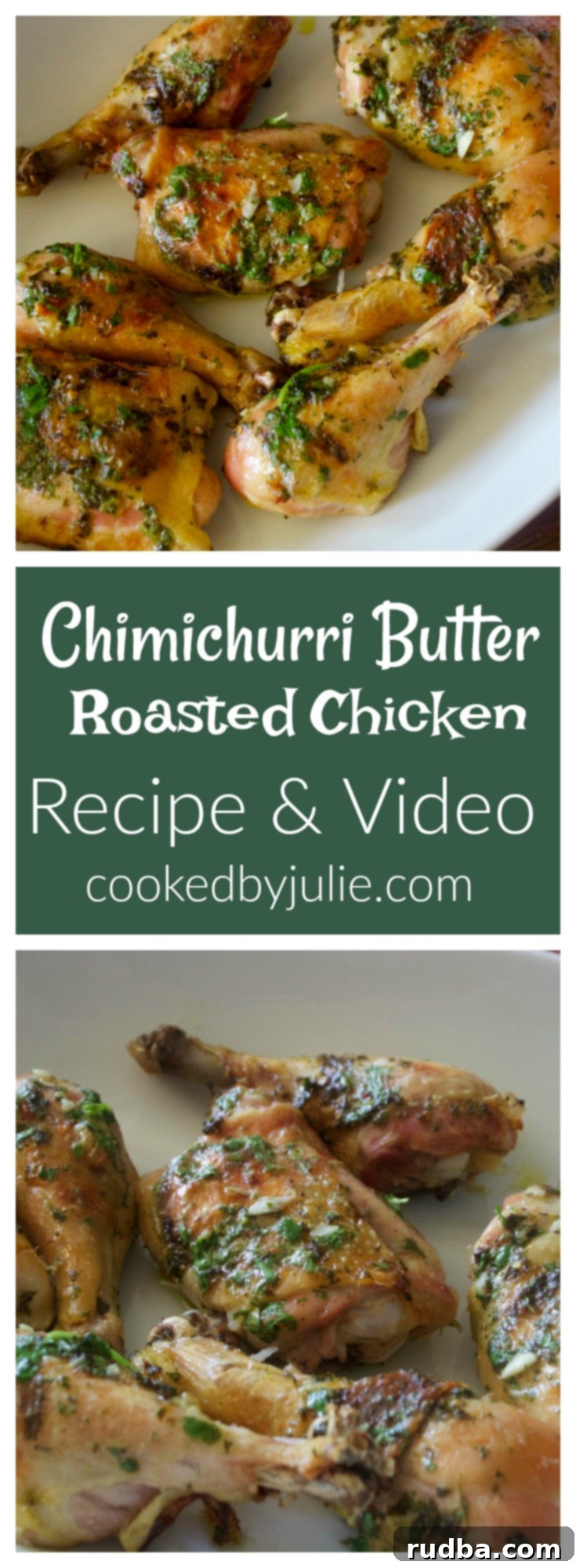 Chimichurri butter roasted chicken recipe with video.