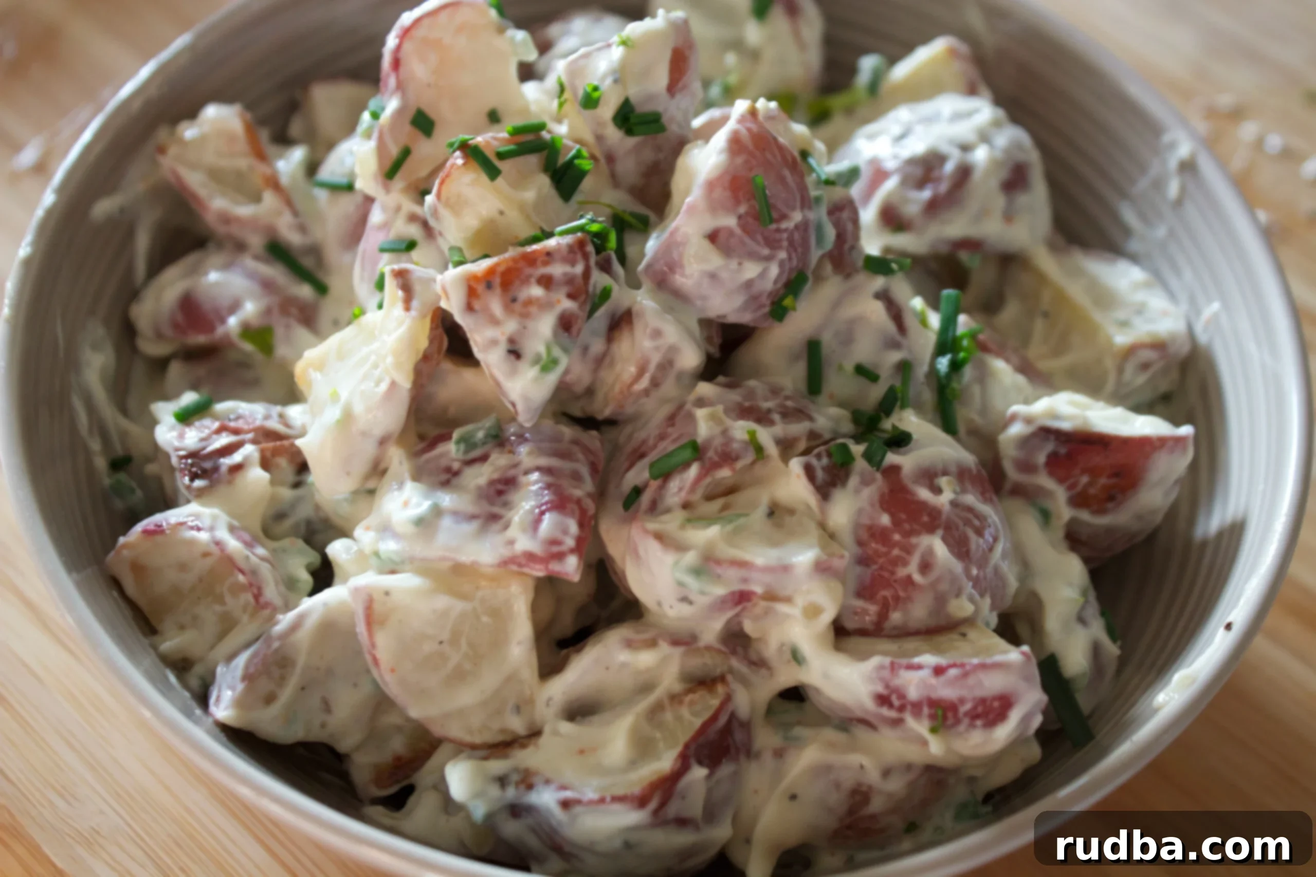 Roasted garlic potato salad with chives