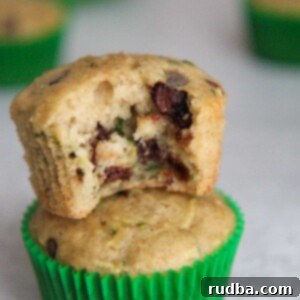 Decadent Zucchini Chocolate Chip Delights 2 two zucchini chocolate chip muffins stacked
