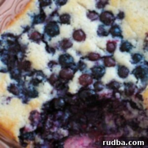 Southern Comfort Blueberry Cobbler 2 Southern blueberry cobbler in a 9x9 baking dish.