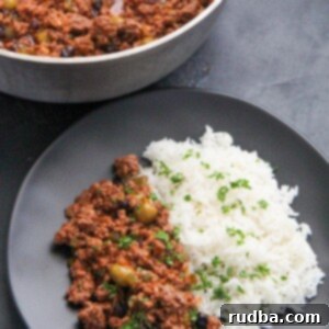 ground beef over white rice on top of a white plate