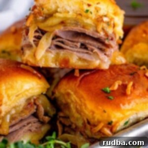 Dunkable French Dip Sliders 2 French dip sliders up close.