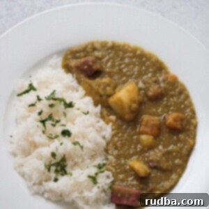 Cuban Split Pea Stew 2 chicharos Cubanos with white rice.