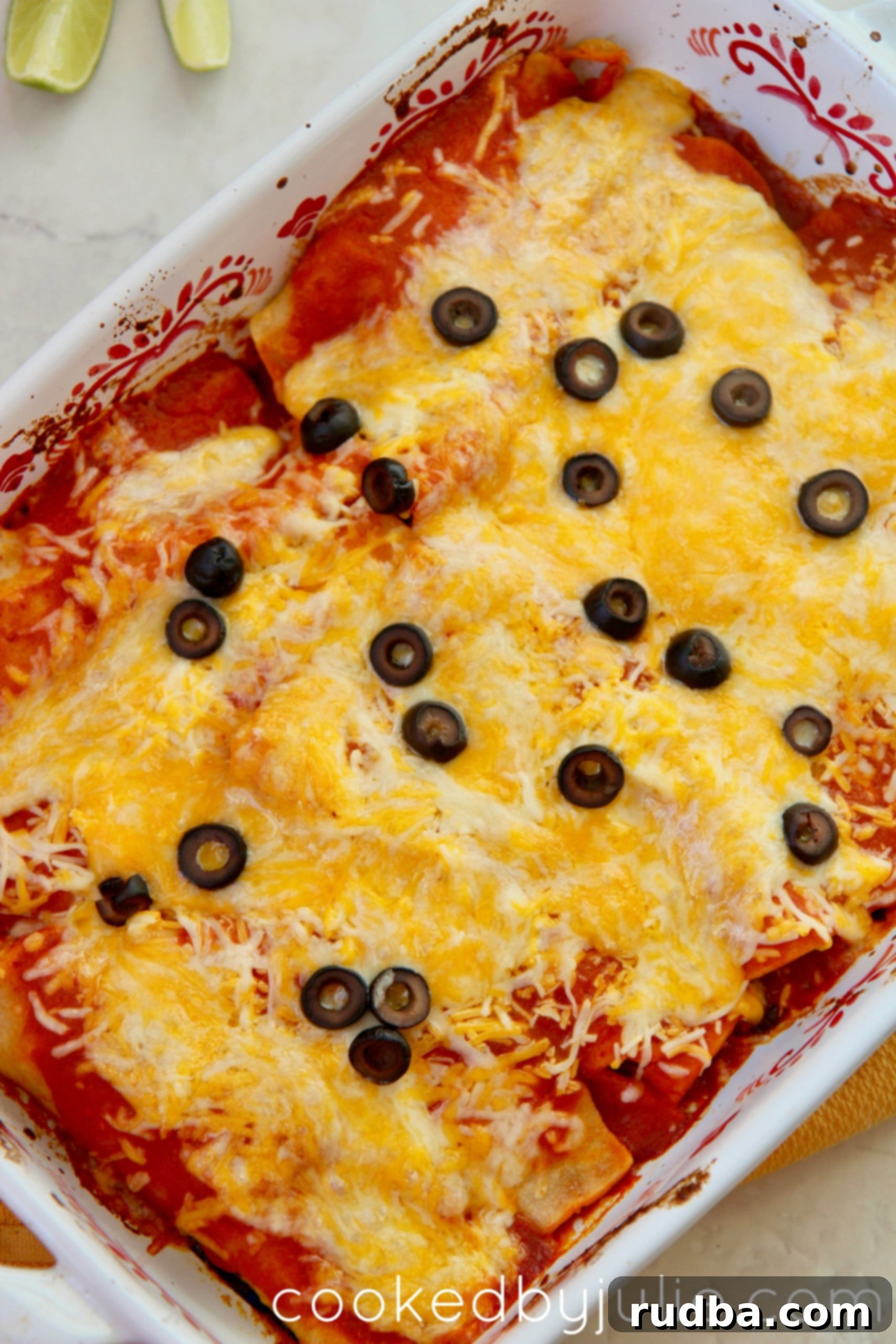 These beef enchiladas are made with a homemade red sauce that you can make ahead of time