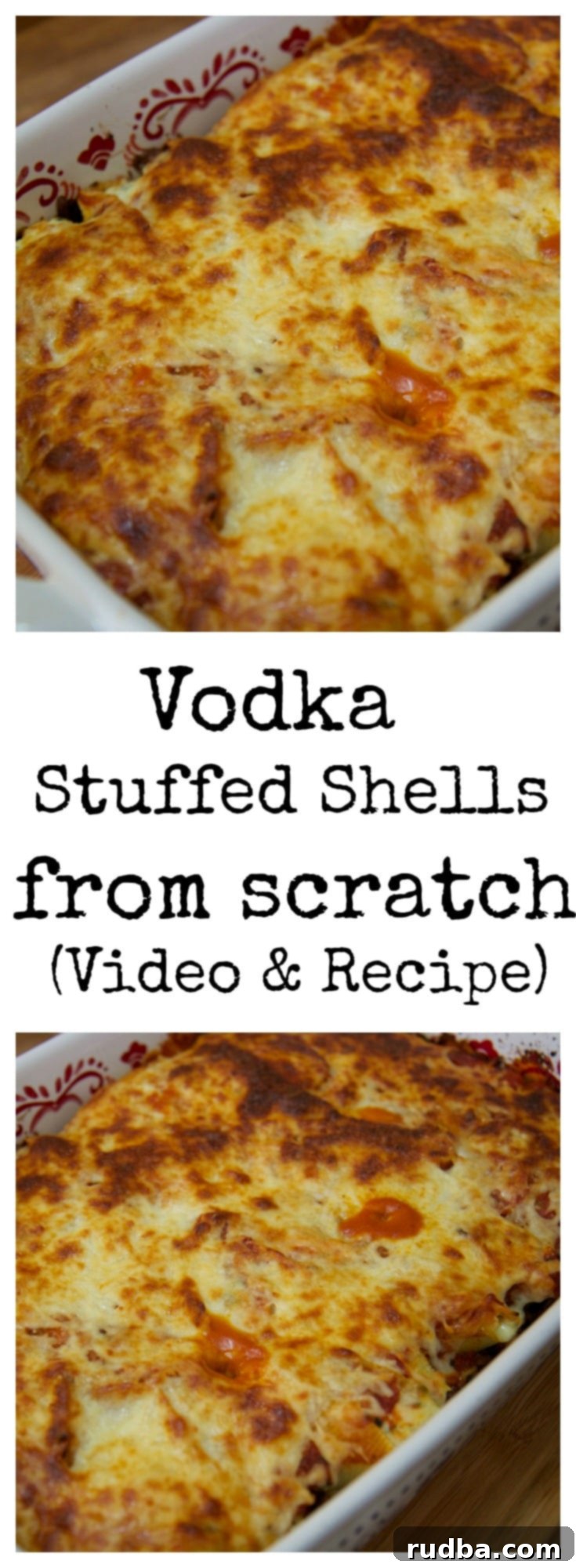 Close-up of a single vodka stuffed shell on a plate, showing the creamy filling and rich sauce.