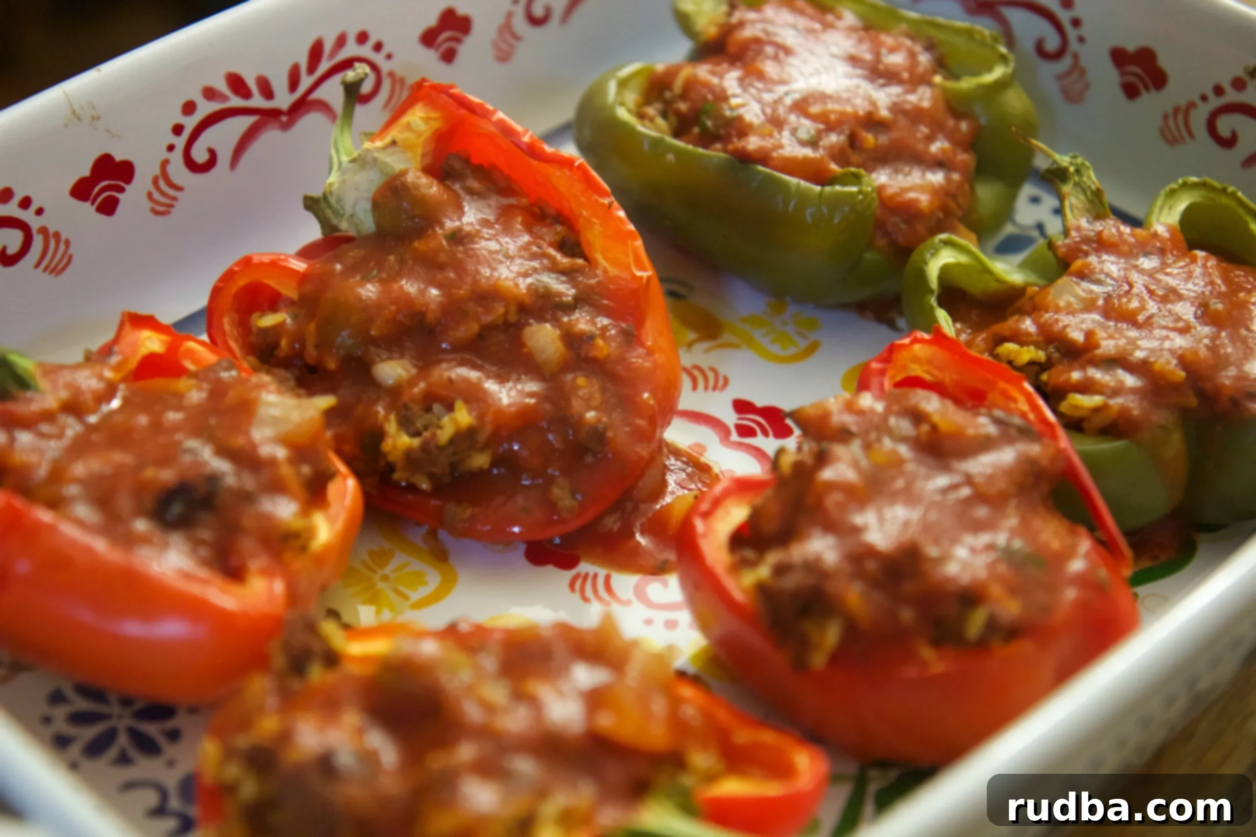Cuban Stuffed Bell Peppers perfect with a tomato and avocado side salad!