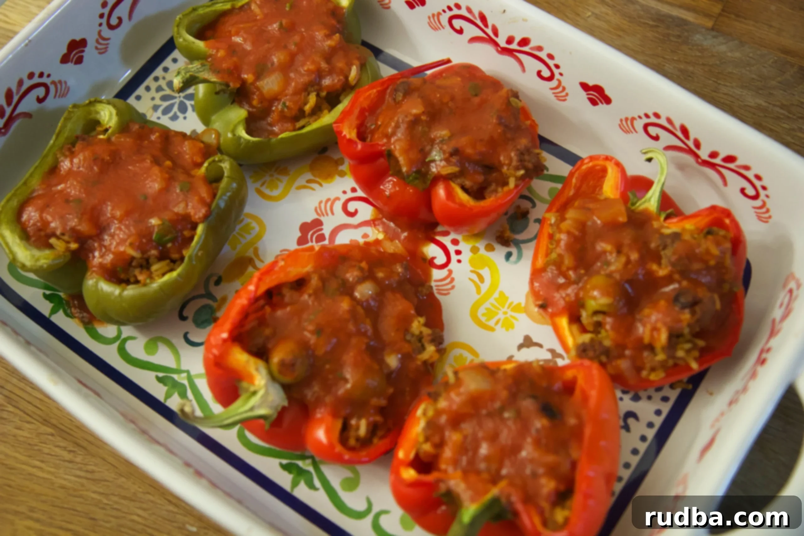 Cuban stuffed bell peppers filled with cuban picadillo filling 