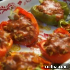 Flavorful Cuban Stuffed Peppers 4 stuffed bell peppers with ground beef and rice