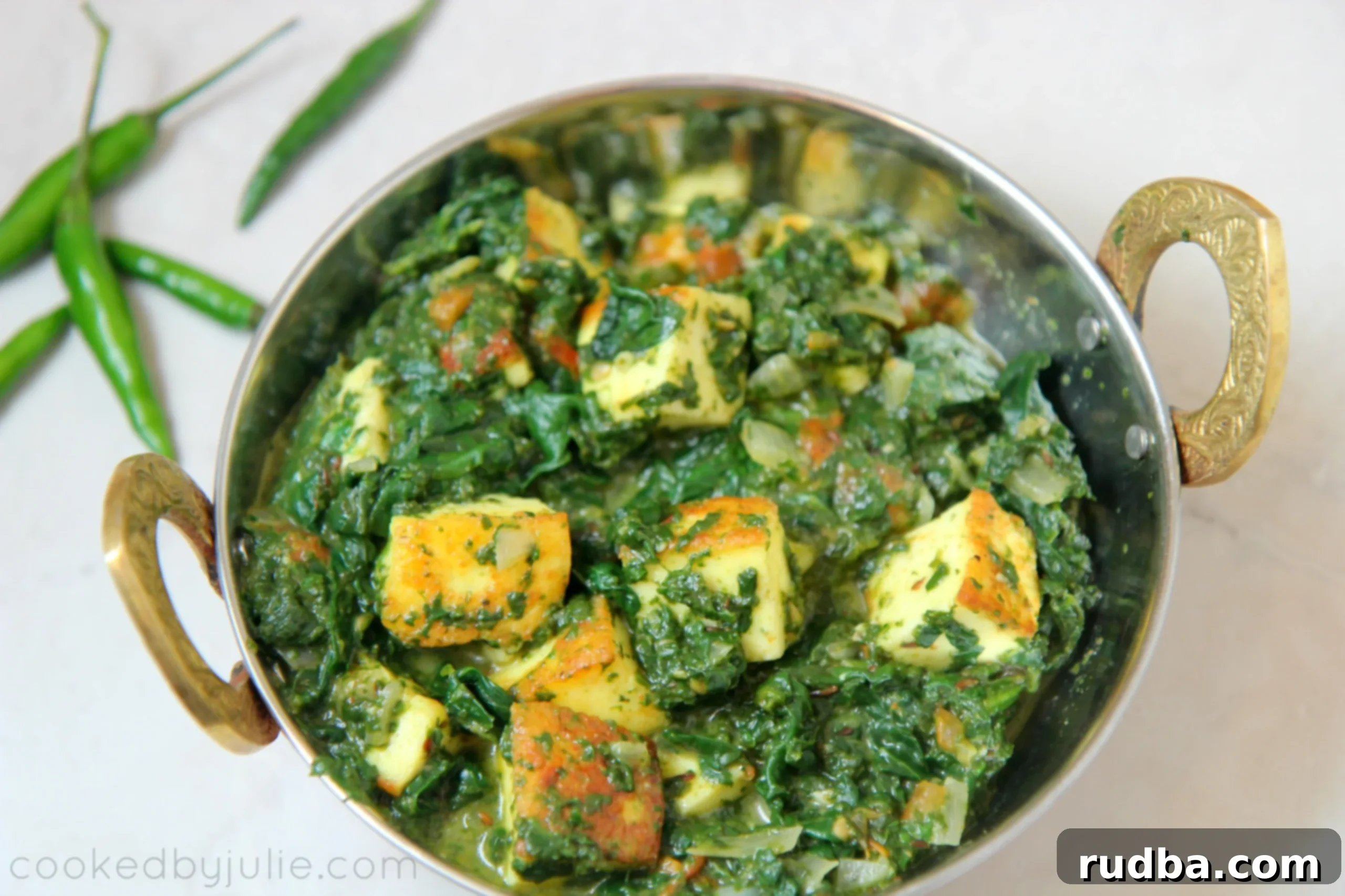 horizontal photo of saag paneer in a small bowl 