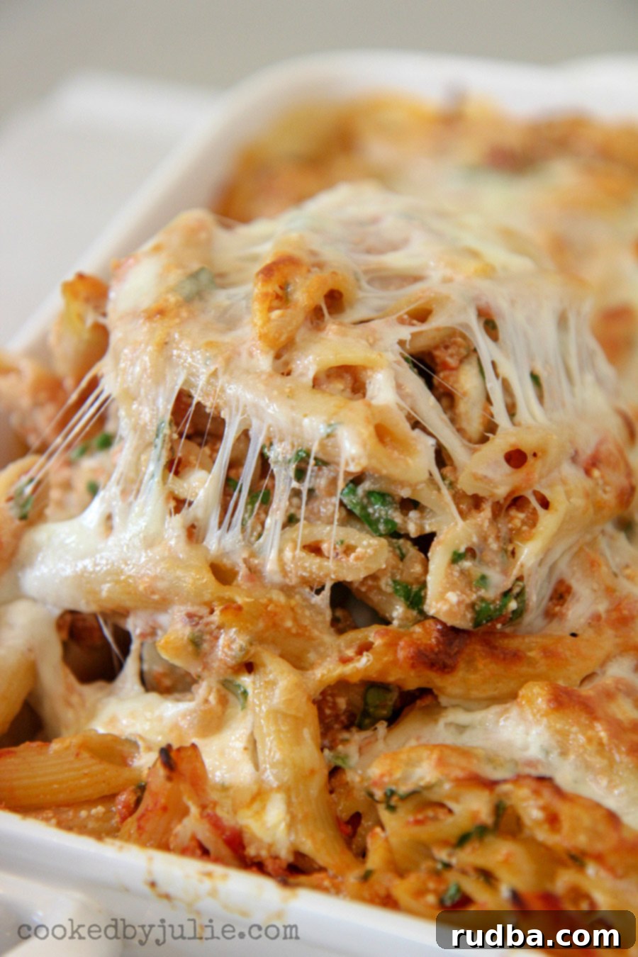 a spoonful of baked ziti.