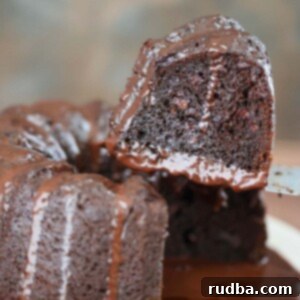 Decadent Chocolate Bundt Cake 2 A slice of death by chocolate bundt cake up close.