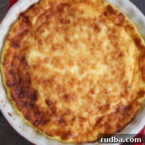 Ham and Gruyere Custard Bake 2 ham and gruyere cheese crustless quiche in a 9 inch baking dish.