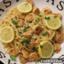 Luscious Lemon Shrimp Pasta 4 Creamy Lemon Shrimp Pasta presented in a recipe card thumbnail.