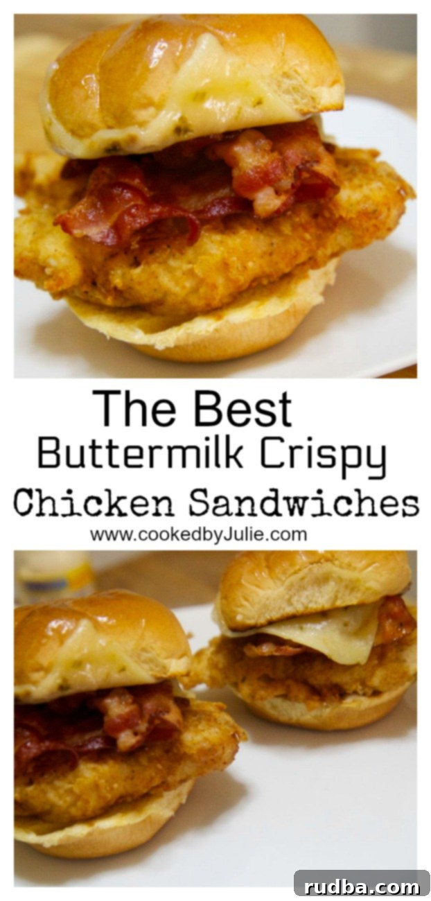 Buttermilk Crispy Chicken Sandwich Sliders with Bacon and Cheese | Cooked by Julie