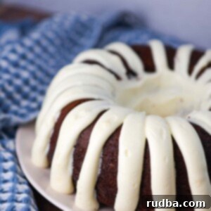 chocolate bundt cake with cream cheese frosting.