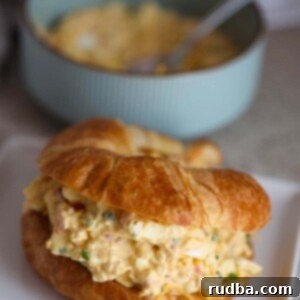Pimento Cheese Egg Salad Sensation 2 Pimento cheese egg salad on a croissant.