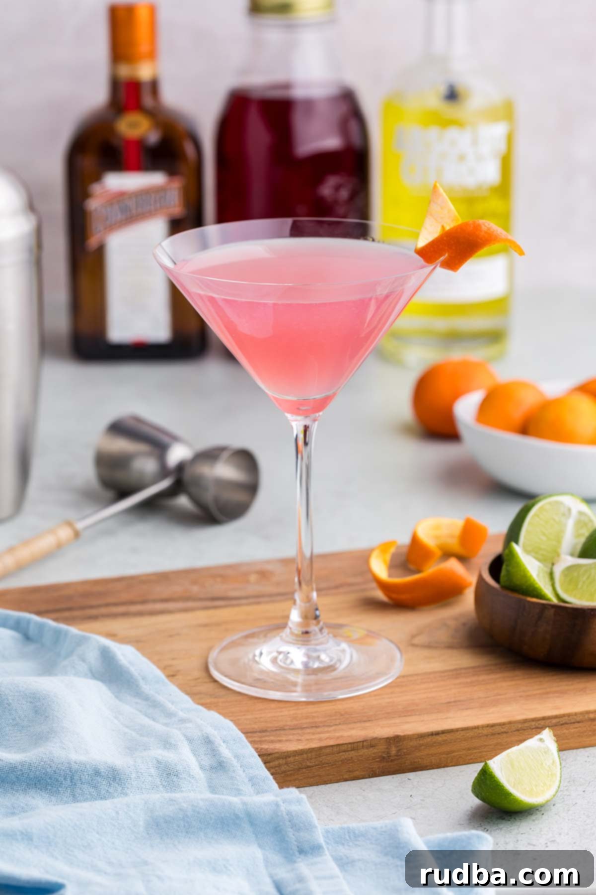 Classic Cosmopolitan Cocktail Recipe 5 One cosmo martini up close.
