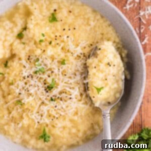 A bowl of pastina with parmesan cheese and parsley on top.