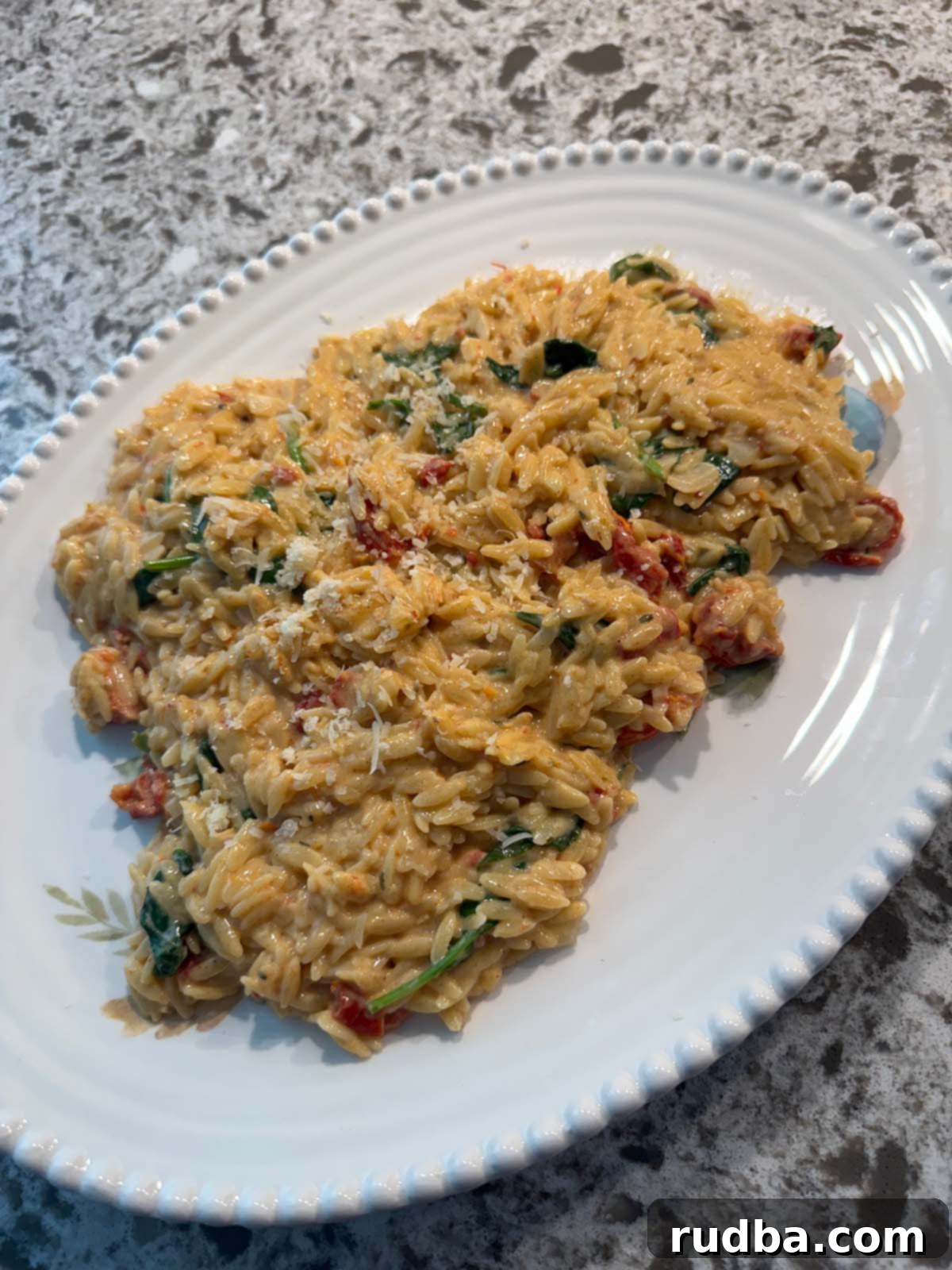 Marry me orzo on a plate.