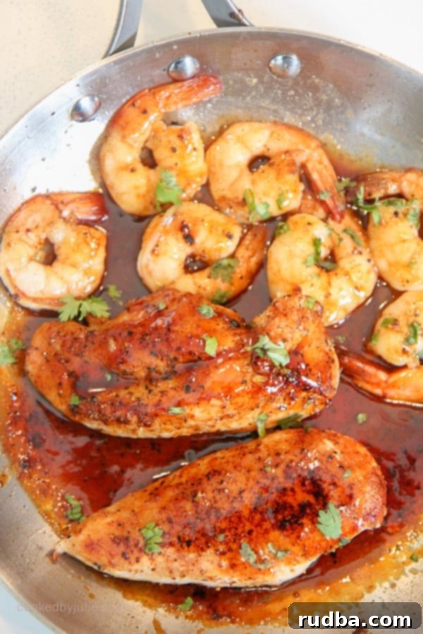 Jack Daniel's Glazed Chicken & Shrimp served with mashed potatoes