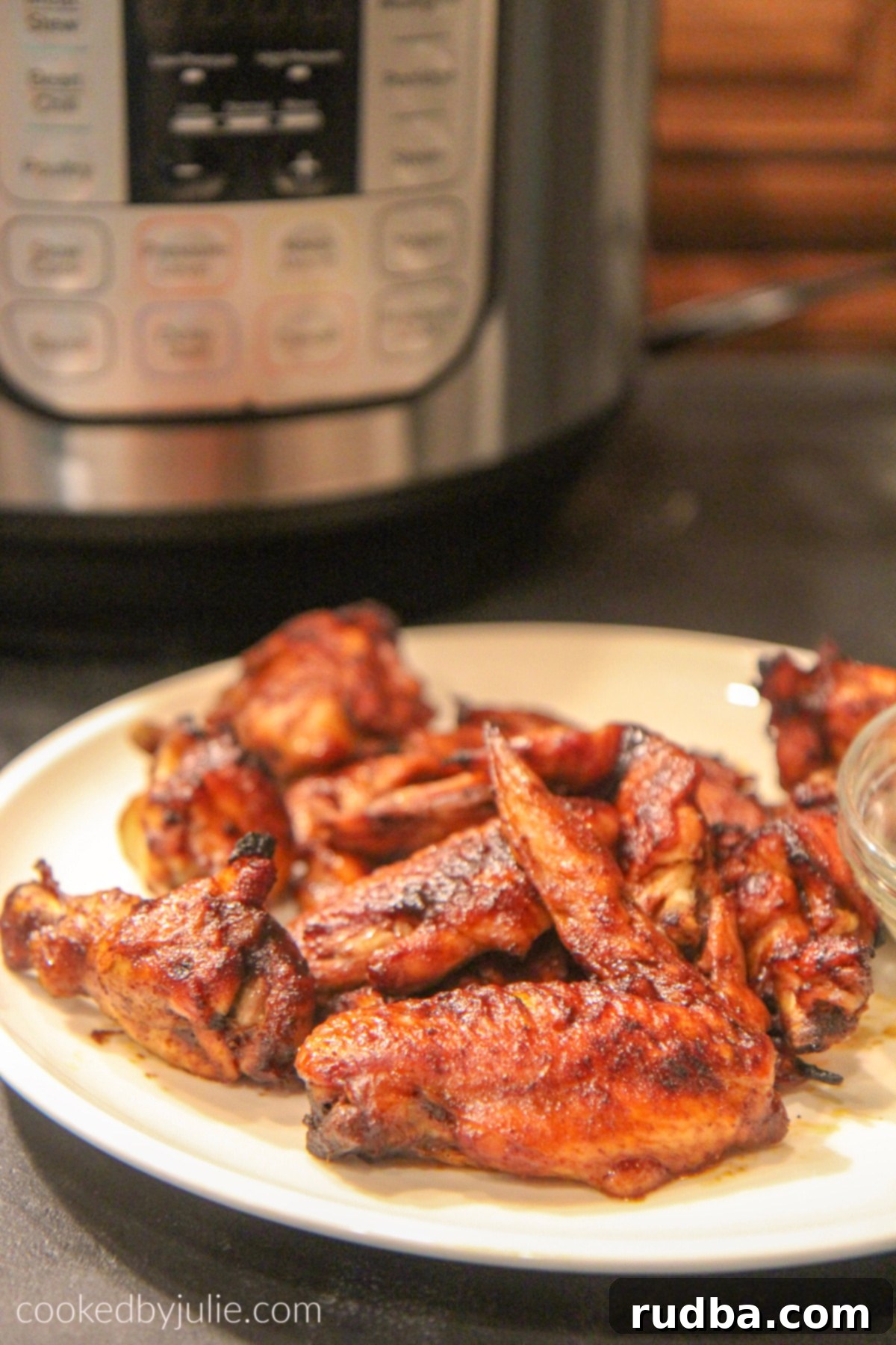 Delicious chicken wings made in the Instant Pot, ready to be sauced.