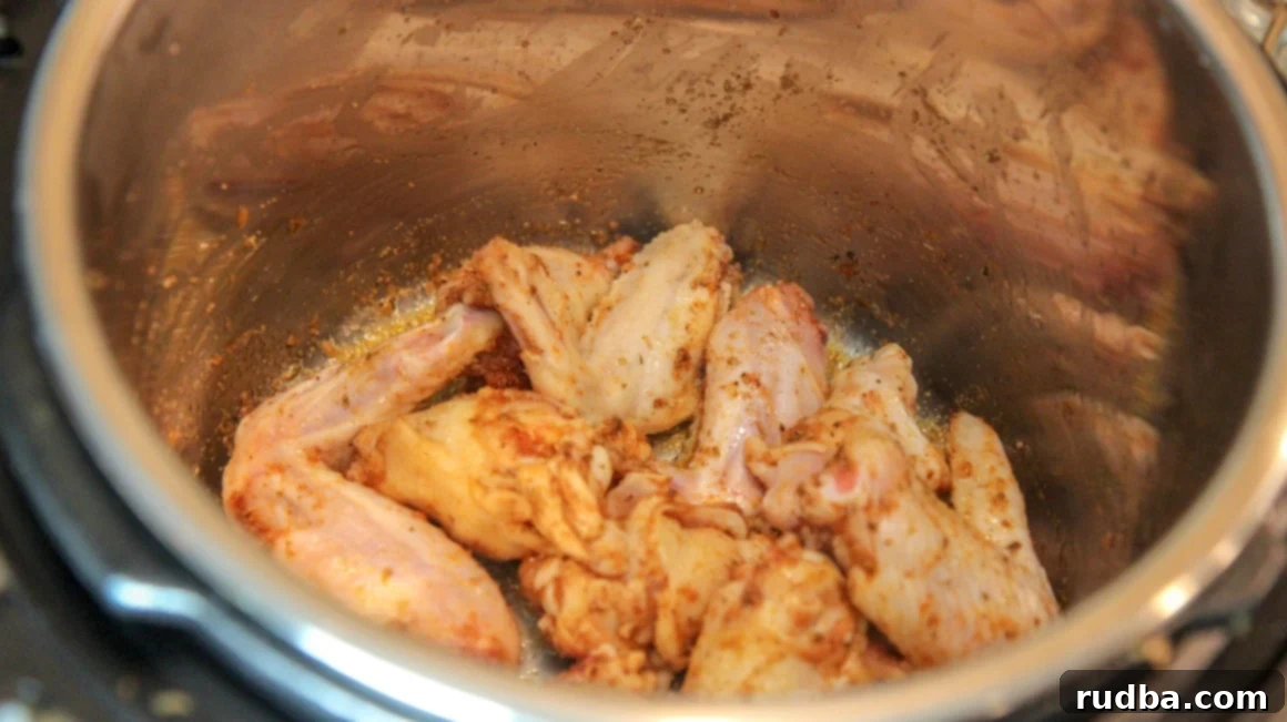 Uncooked chicken wings seasoned generously in the Instant Pot.