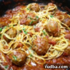 Fiery Meatball Pasta 3 A perfectly browned spicy meatball.