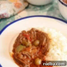 Cuban Shredded Beef 7 Authentic Cuban Ropa Vieja with white rice