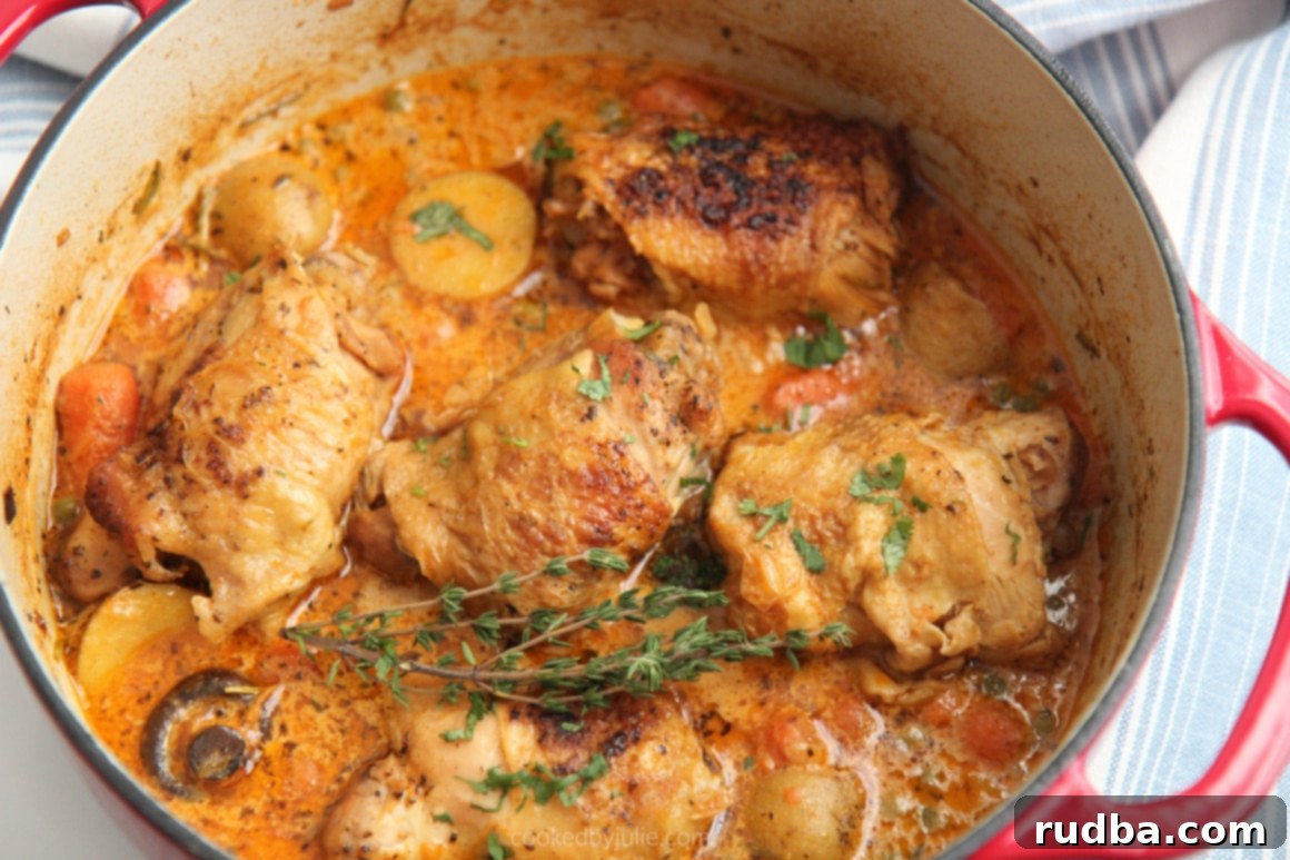 chicken stew with potatoes and carrots close up 
