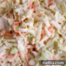 Velvet Cabbage Slaw 2 a closeup of coleslaw in a bowl