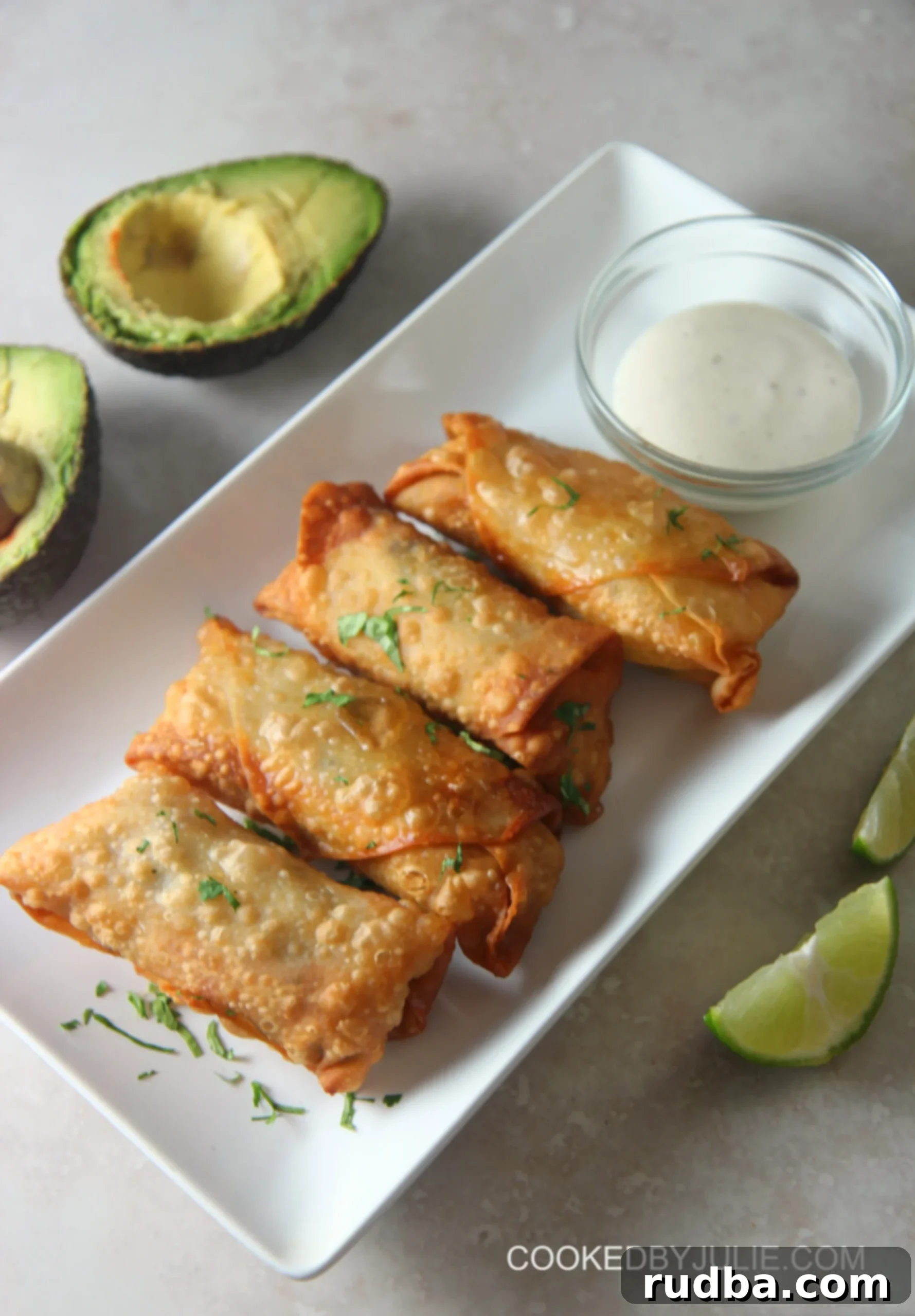 These chicken avocado egg rolls make for the perfect appetizer or game-day finger food.