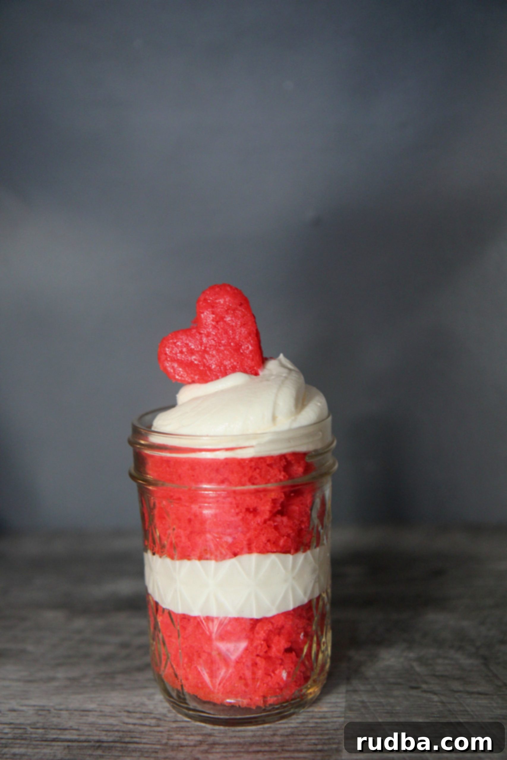 A single serving of this great cake, perfectly layered in a jar.