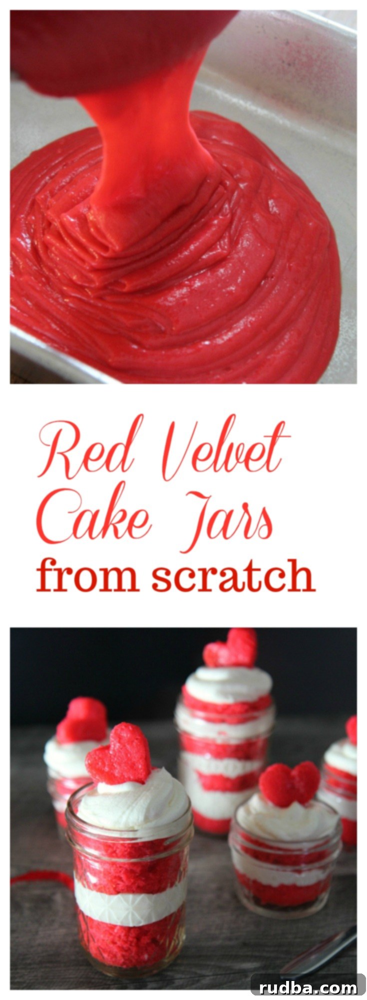 Learn how to make these Red Velvet Cake Jars from scratch at CookedbyJulie.com, featuring a step-by-step guide to this delightful dessert.