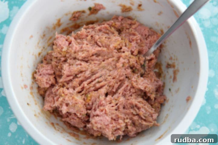 seasoned ground turkey meat in a white bowl with a fork 